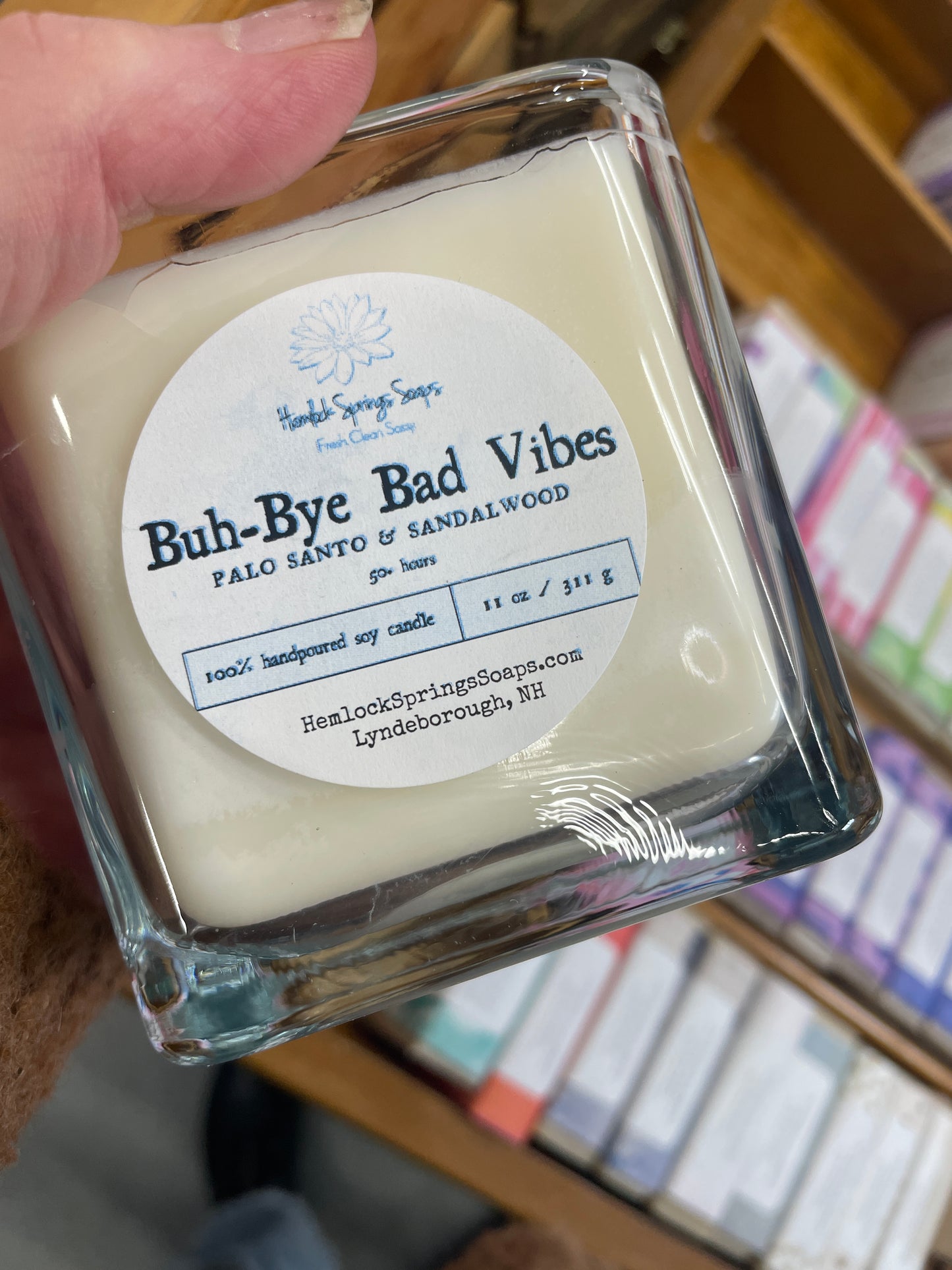Buh-Bye Bad Vibes Candle | Palo Santo & Sandalwood Soy Candle